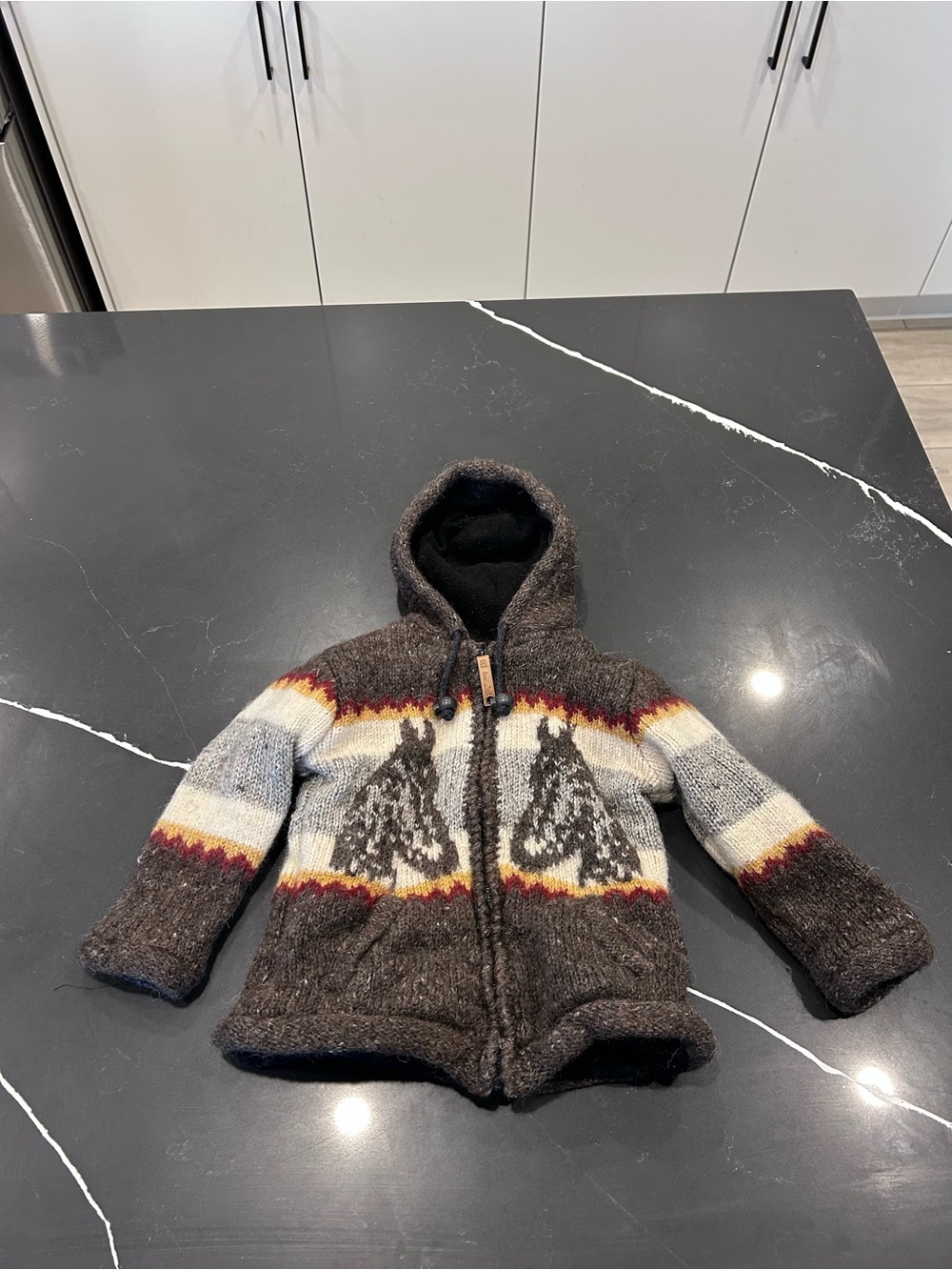 Ark Hand Knit 100% Wool Horse Motif Jacket Kids Western Artisan Folk Art Boho
